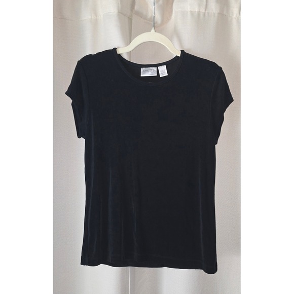 Chico's Tops - Chicos Travelers Black Short Sleeve Ribbed Crew Neck Top Size 1 Medium